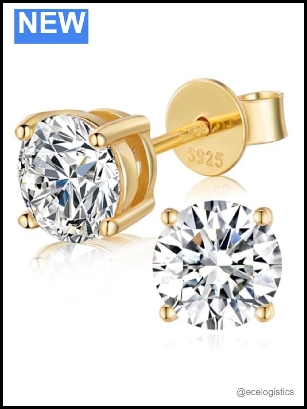 Moissanite Stud Earrings 925 Sterling Silver Gold Plated 6CT
